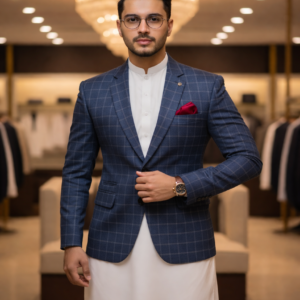 ROYAL BLUE CHECKERED FORMAL COAT