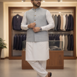 LIGHT GREY CHECKERED WAISTCOAT