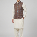 BROWN WITH BLUE PLAID WAISTCOAT