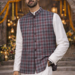 RED & GREY PLAID WAISTCOAT