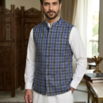 ROYAL BLUE & BLACK PLAID WAISTCOAT