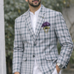 CLASSIC LIGHT GREY CHECKERED FORMAL COAT