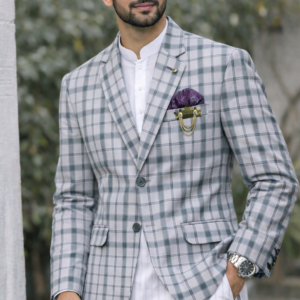 CLASSIC LIGHT GREY CHECKERED FORMAL COAT